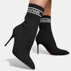 BALMAIN Skye Stretch Knit Ankle Boots In Black Size 37